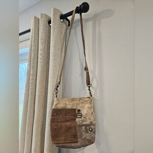 Myra Bag Brown and Cream Patchwork Crossbody